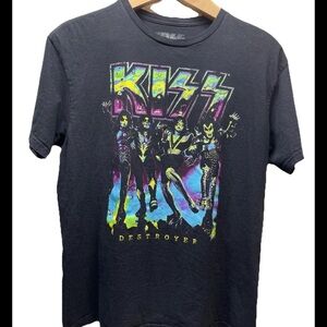 Kiss Destroyer Black With Neon Graphics Rock Band T-shirt Mens Size L (42-44)